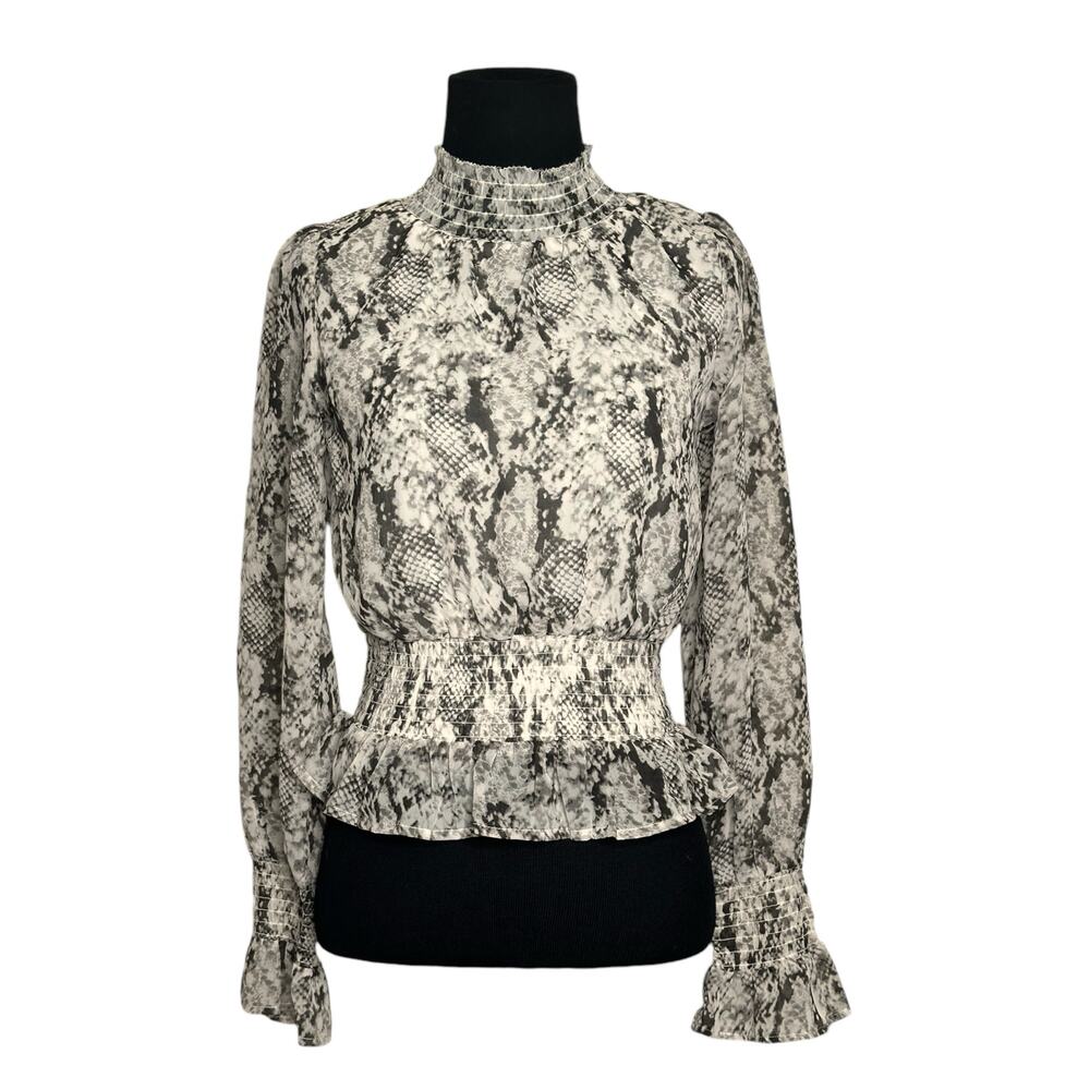 Japna gray snake print lined long sleeves high neck blouse size XS